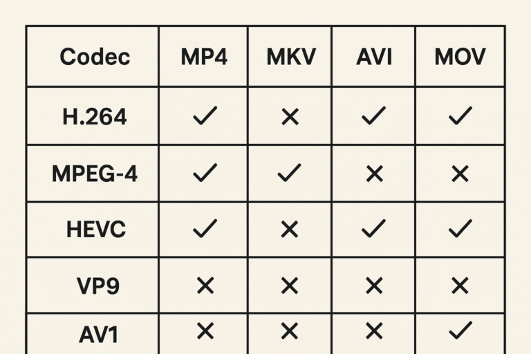 Table visual showing codec compatibility.