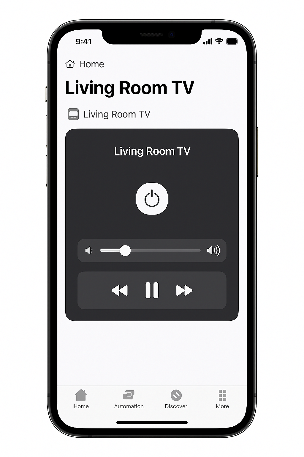 iPhone screen showing TV controls in Apple Home app
