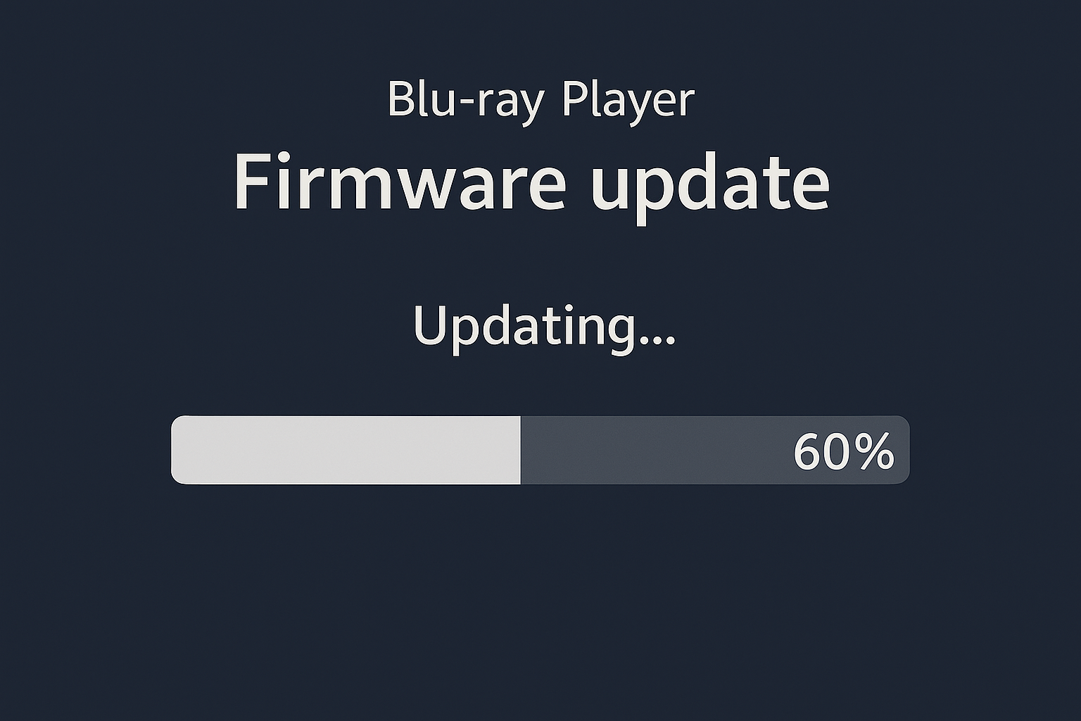 Blu-ray player firmware update screen with progress bar