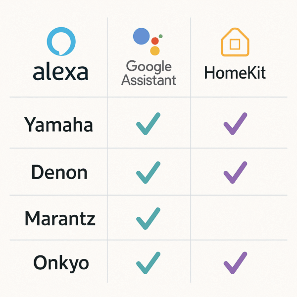 Compatibility chart styled for clarity with assistant icons per brand