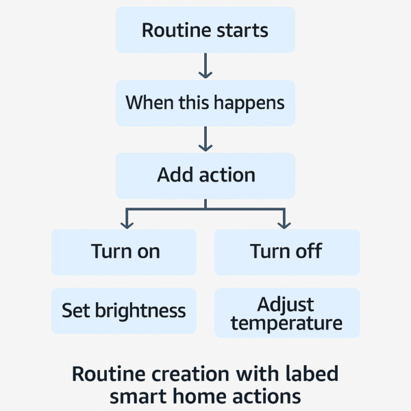 Flowchart of routine creation with labeled smart home actions