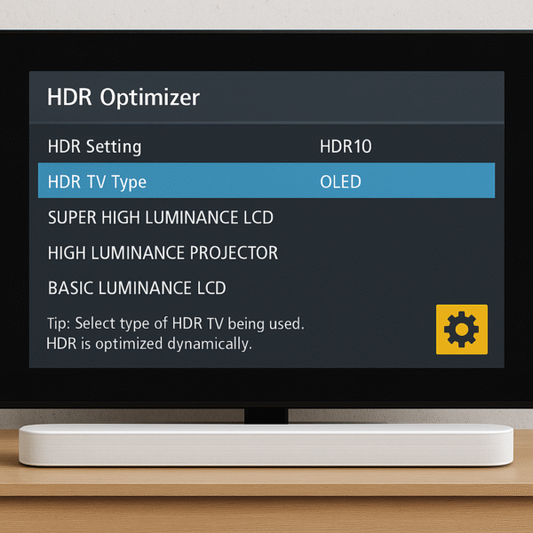 HDR optimizer settings screen on Panasonic UI