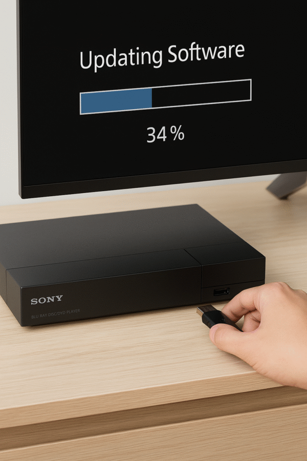 Photo of user installing USB firmware on Sony player