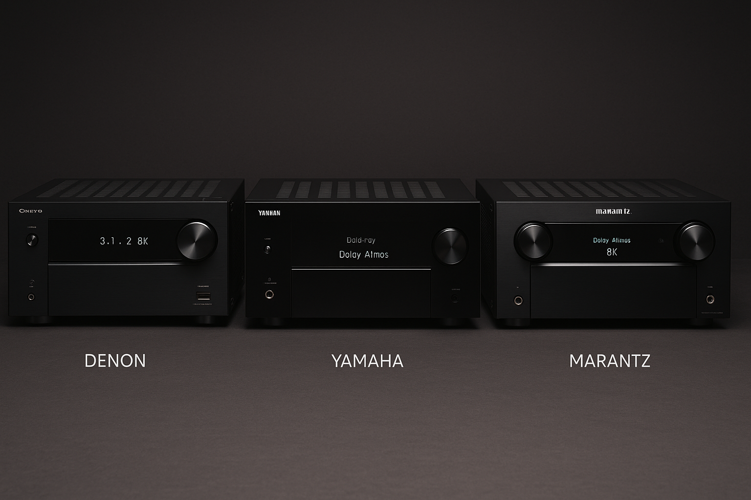 Product lineup photo of mid and high-end 8K receivers