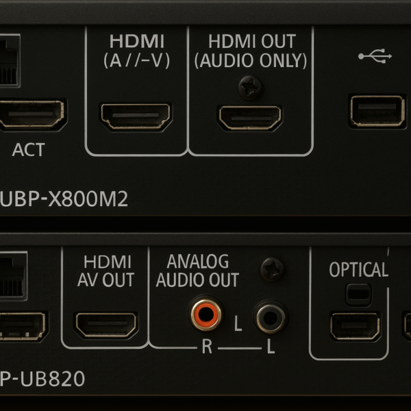 Rear comparison of UBP-X800M2 vs UB820 showing port differences