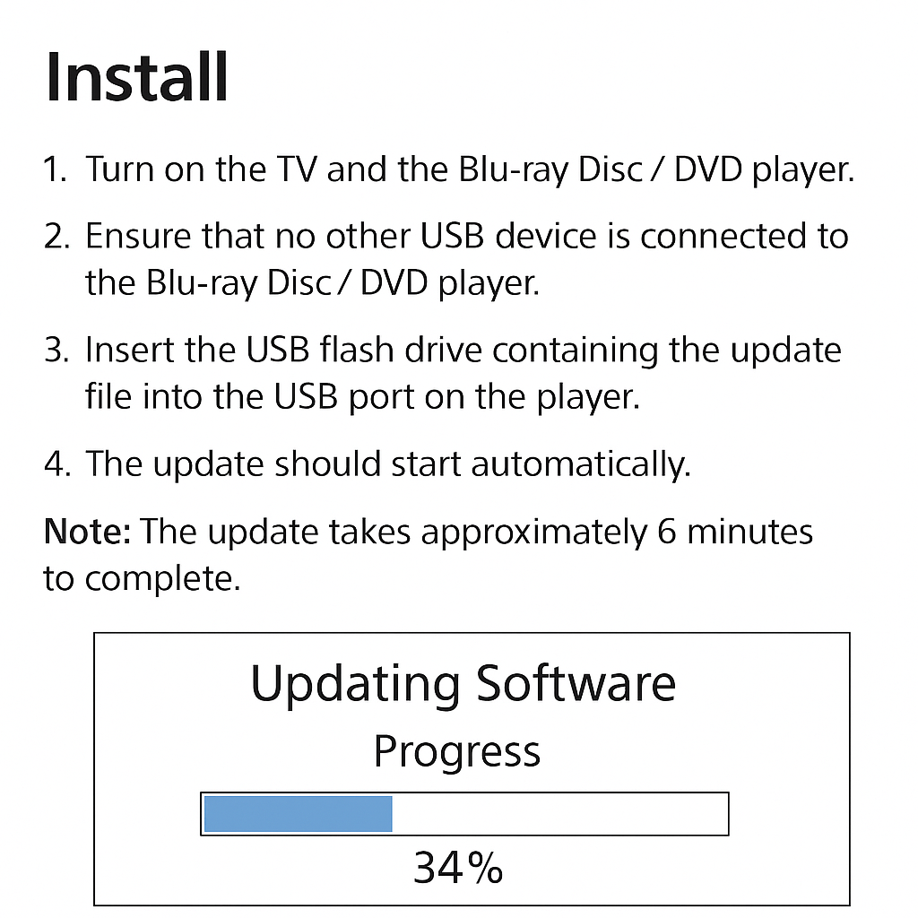 Screenshot of Sony firmware USB installation instructions