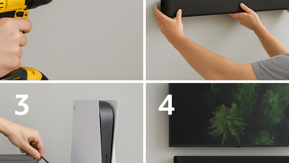 Sequence of install photos showing key steps in process