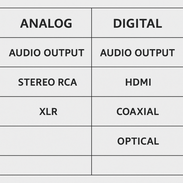 Spec comparison chart showing analog and digital options