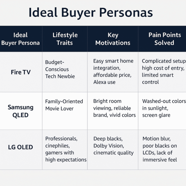 Table comparing ideal buyer personas for each TV.