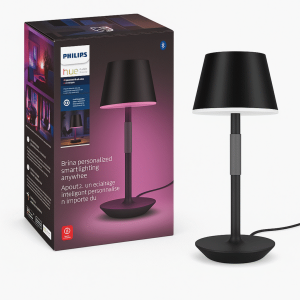 A clean product photograph of the Philips Hue Table Lamp is displayed on a pure white background