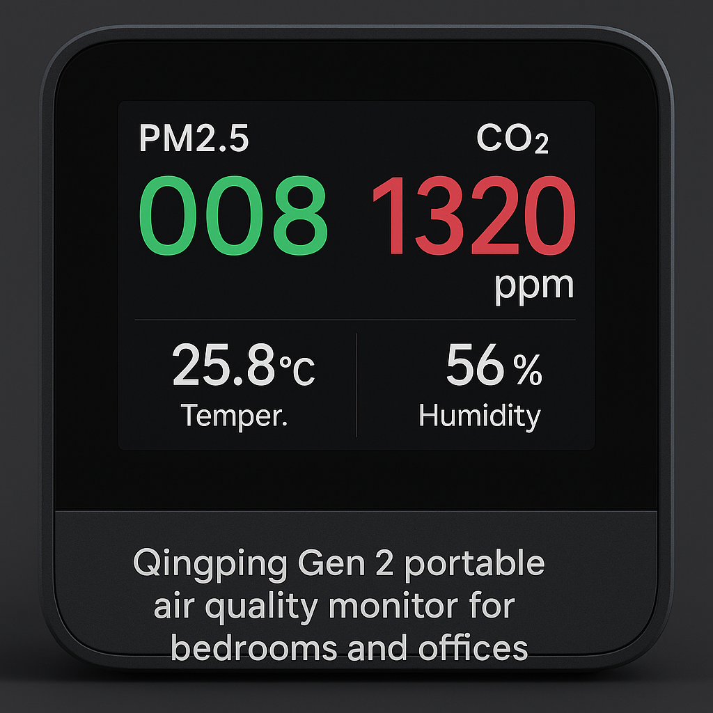 Close-Up Image Zoomed-in view of the display interface showing color-coded air quality indicators