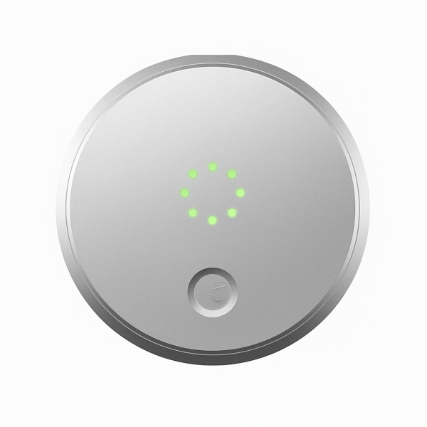 Product-Only Image (Square, White Background) Circular silver August 1st Gen lock close-up.