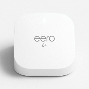 Product-Only Image (Square, White Background) Clean front top view of eero 6+ unit.
