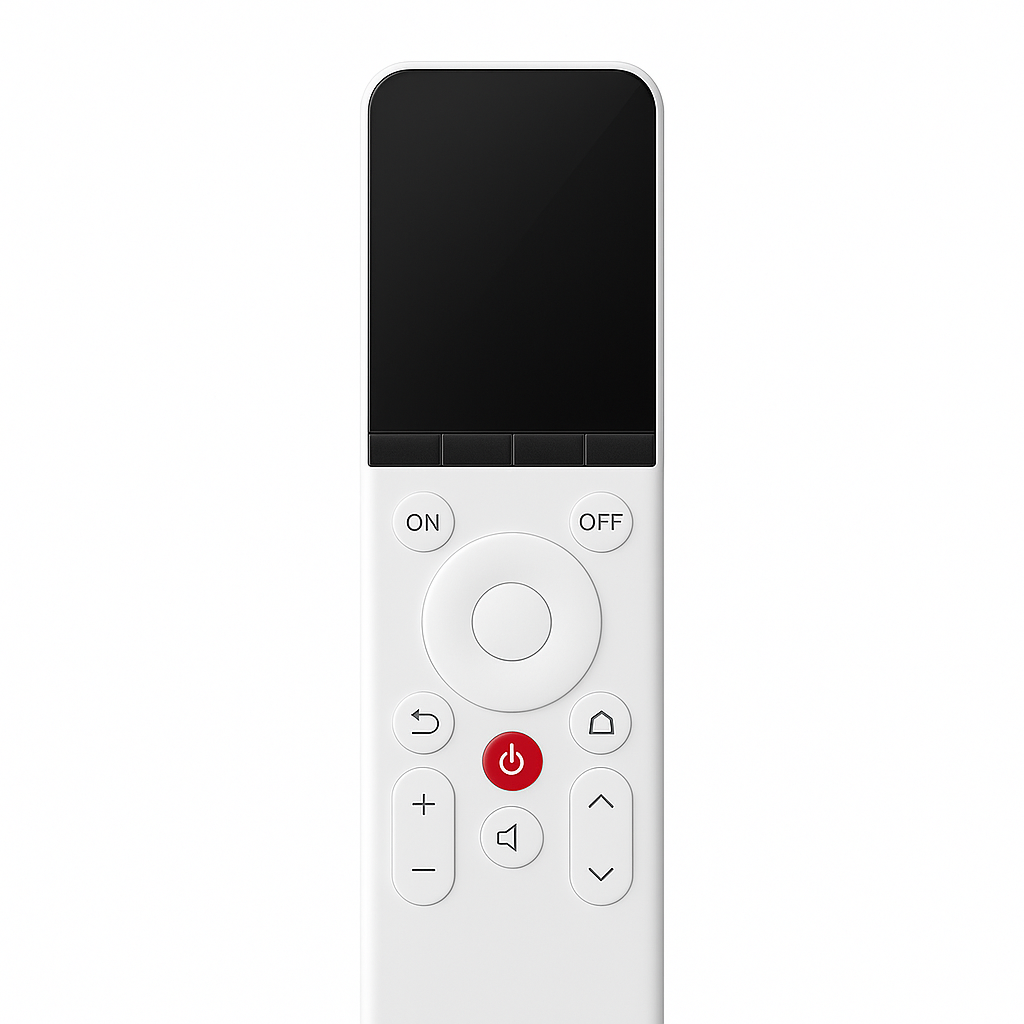 Product-Only Image (Square, White Background) Clean front view of the compact remote.
