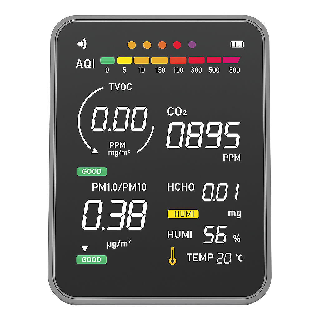 Product-Only Image (Square, White Background) Close-up of device front with all sensor labels visible.