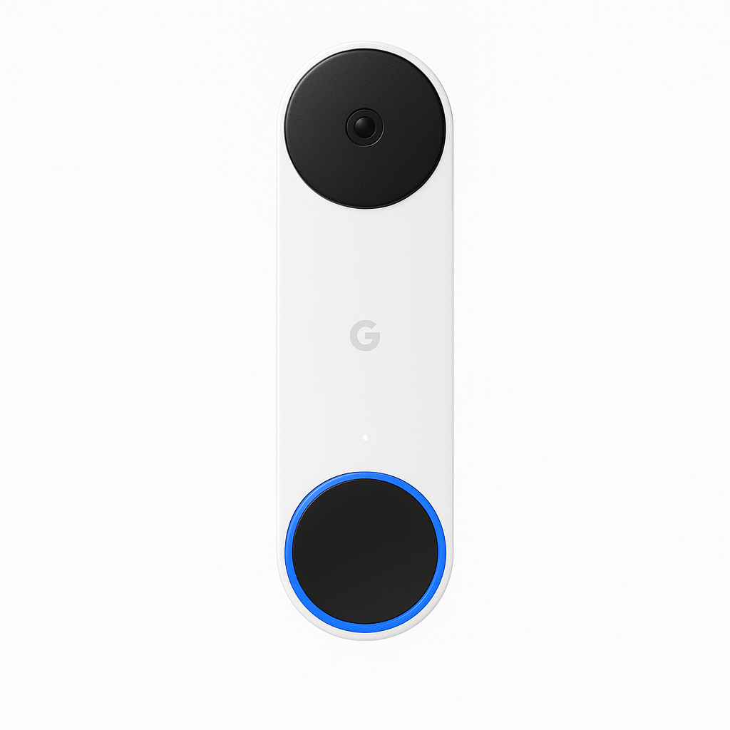 Product-Only Image (Square, White Background) Close-up of the sleek vertical Nest wired doorbell.