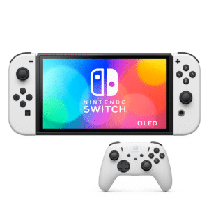Product-Only Image (Square, White Background) Console with attached Joy-Con controllers, showing OLED screen.