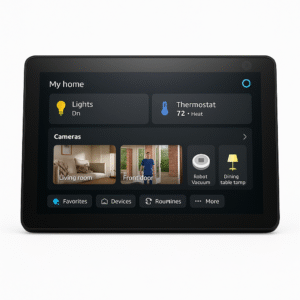 Product-Only Image (Square, White Background) Echo Hub front view with Alexa dashboard.