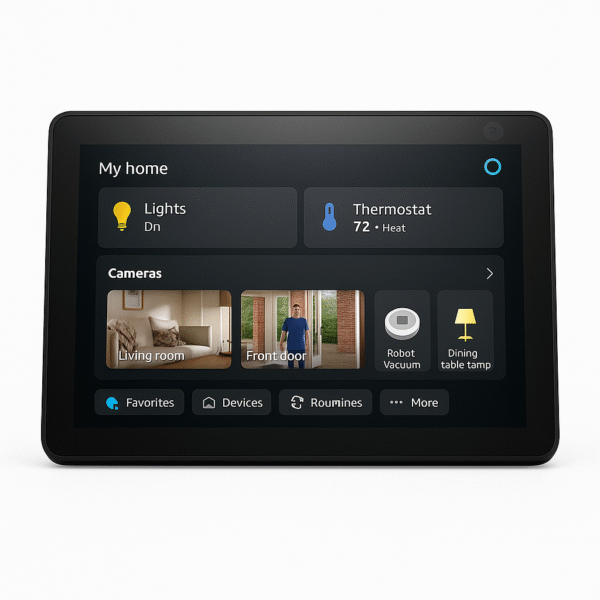Product-Only Image (Square, White Background) Echo Hub front view with Alexa dashboard.