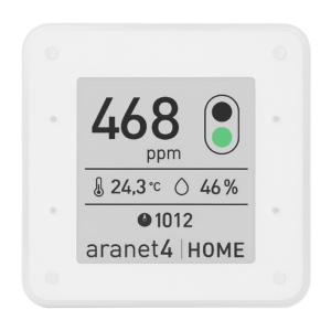 Product-Only Image (Square, White Background) Front view of Aranet4 Home e-ink display.