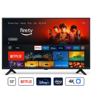 Product-Only Image (Square, White Background) Slim-bezel 55 Fire TV front view.