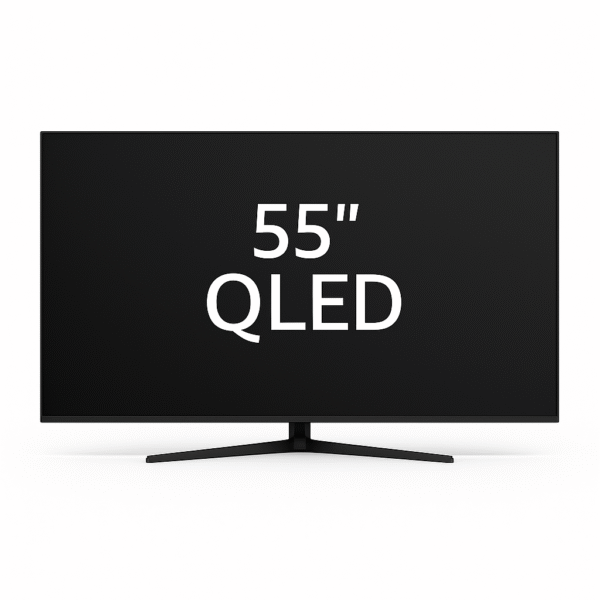 Product-Only Image (Square, White Background) Slim-bezel 55 inch QLED TV front view.