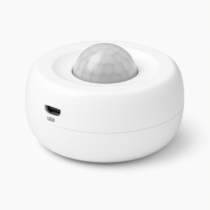 Gaoducash Wi-Fi PIR Motion Sensor angled product shot on a white background, highlighting its frosted dome and USB charging port