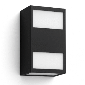 philips hue Resonate Outdoor Wall Light Product-Only Image Close-up of the square black up down fixture with frosted lenses.