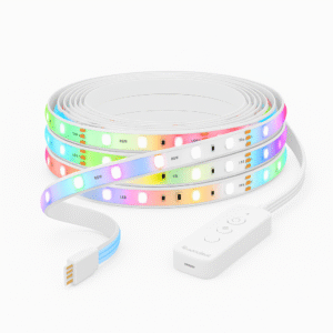 Coiled Nanoleaf Essentials Lightstrip showing RGBW LEDs and smart controller on a clean white background.